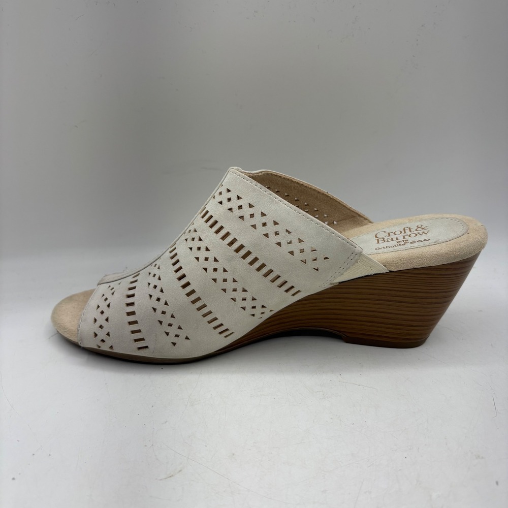 Croft & Barrow Womens Laser Cut Wedge Sandals Cream Ortholite Slide Mules 7.5 - Picture 5 of 8